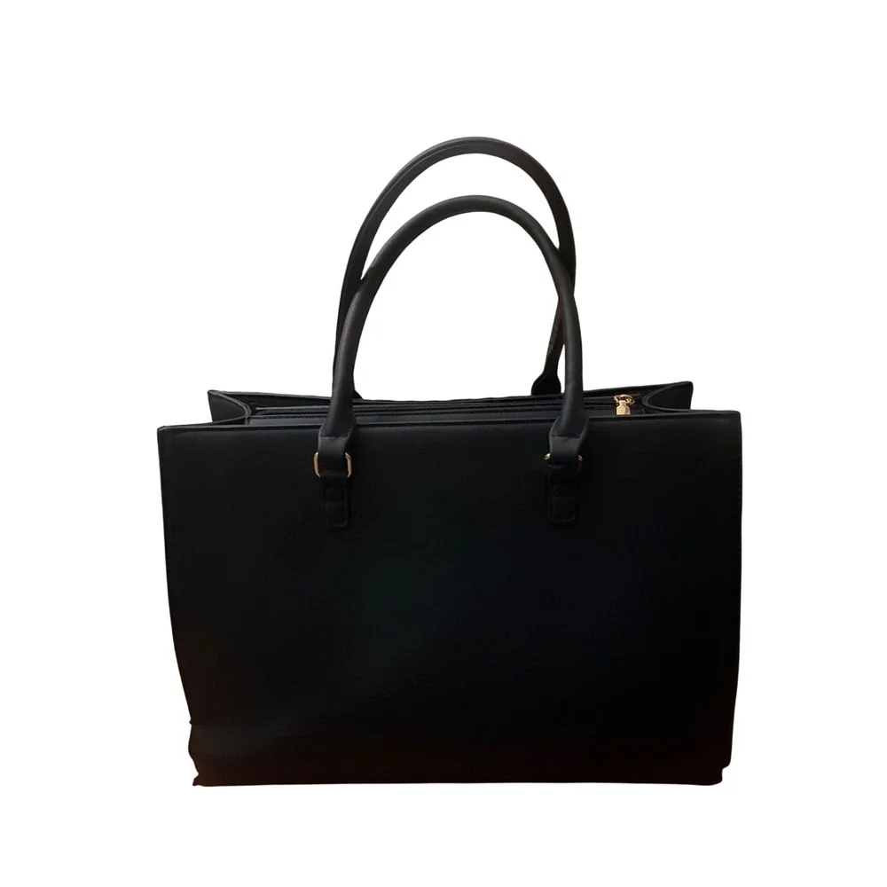 Floral Embossed Laptop‎ Tote Bag Women Black Faux Leather Professional Work Chic